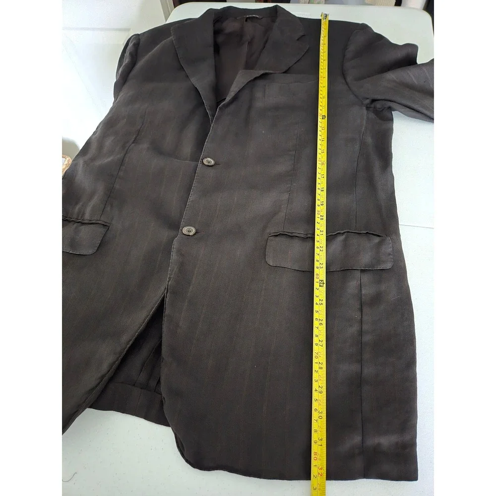 Canali Mens Brown Pinstripe 100%‎ Linen Blazer Sport Coat Italy EU 56 8L